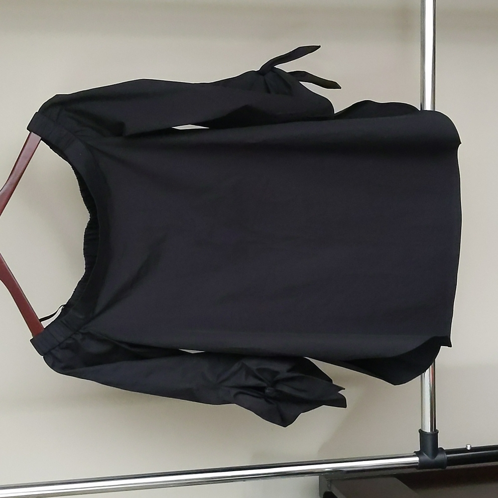 Tibi black top blouse shirt cold shoulders 4